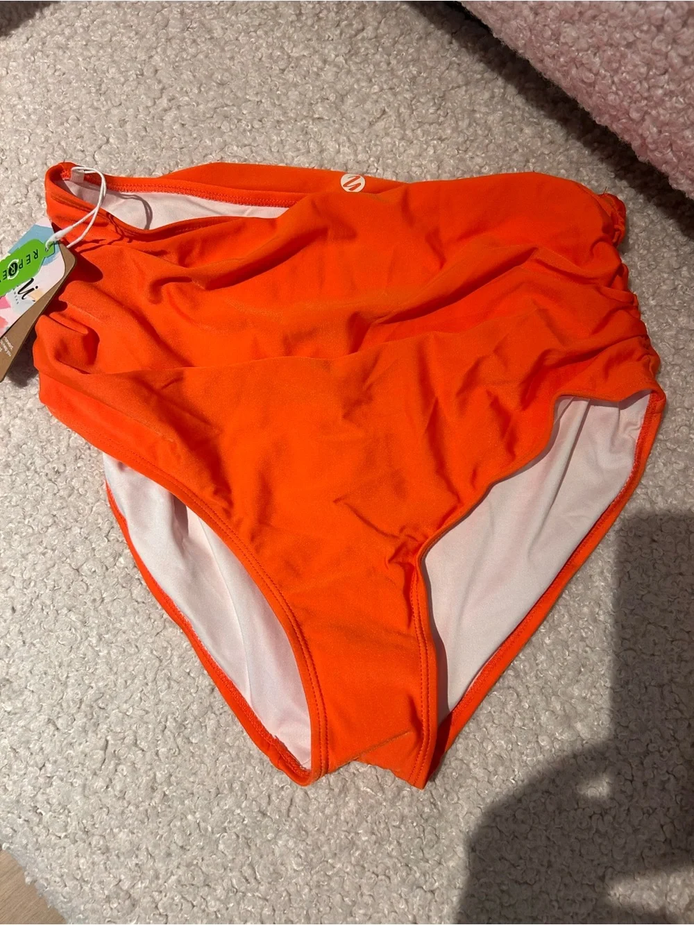Ruched High-Waist One-Piece Swim in Bright Orange